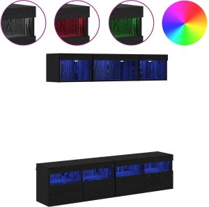 Jednostki TV na ścianę z LED 5 pcs Czarny Dąb 80 x 30 x 40 cm 4