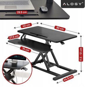 Biurko podstawka do pracy stojącej na biurko z podnoszeniem pneumatycznym 6080 cm - regulacja wysokości 11-51 cm, dwupoziomowe, 2