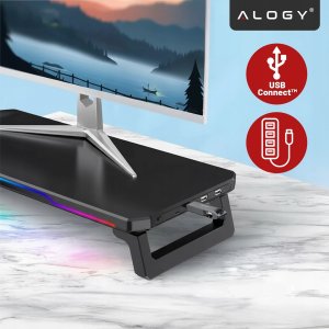Podstawka pod monitor z lampką listwą świetlną RGB z wejściami HUB USB (3 USB-A, 1 USB-C) - biurkowa do Home Office, Gaming, p 3