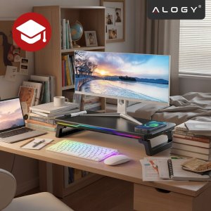 Podstawka pod monitor z lampką listwą świetlną RGB z wejściami HUB USB (3 USB-A, 1 USB-C) - biurkowa do Home Office, Gaming, p 7