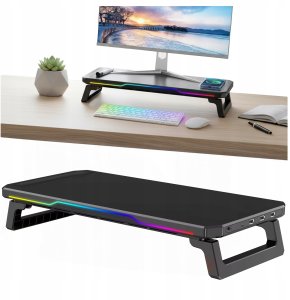 Podstawka pod monitor z lampką listwą świetlną RGB z wejściami HUB USB (3 USB-A, 1 USB-C) - biurkowa do Home Office, Gaming, p 8