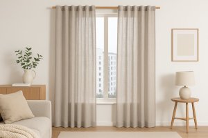 Zasłona do salonu VALETA len 140x270 na taśmie cappuccino Restilo 3