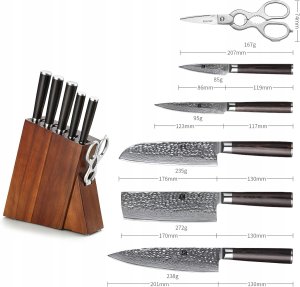 Merach XINZUO Kute B1 Zestaw noży kuchennych z damasceńskiej stali z blokiem 5
