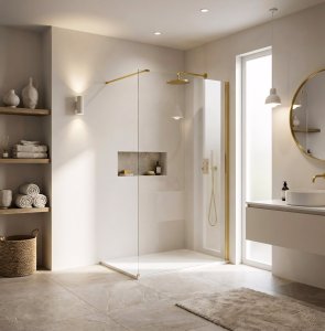 Kabina prysznicowa Walk-In Rea Flexi Transparent / Gold 90 2