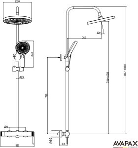 Deszczownica z baterią prysznicową dwufunkcyjną, kolor chrom 10
