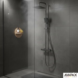 Deszczownica z baterią prysznicową termostatyczną dwufunkcyjną, Kolor: czarny 2