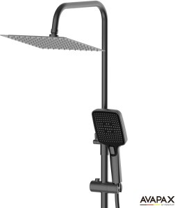 Deszczownica z baterią prysznicową termostatyczną dwufunkcyjną, Kolor: czarny 6