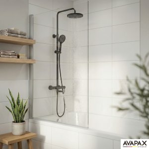 Deszczownica z baterią prysznicowo wannową trzyfunkcyjną Ruchoma wylewka baterii. Kolor: gun metal, gun grey, tytan, grafit , szary 2