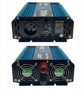 Przetwornica samochodowa 24V/230V 1500W czysty sinus, pilot, LCD 3