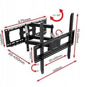 Uchwyt do telewizora 26"-60", na ścianę, do 35kg, VESA, regulacja 3