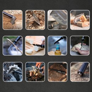 Saperka Wozinsky WSS-211 survival bushcraft wielofunkcyjna nóż zbijak krzesiwo gwizdek harpun - szara 2