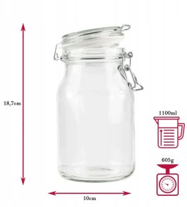 SZKLANY SŁOIK HERMETYCZNY Z POKRYWĄ SZKLANĄ 1,1L 3