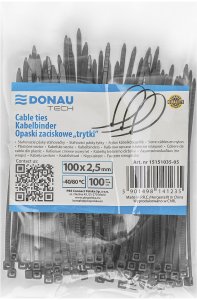 Opaski zaciskowe/trytytki DONAU TECH, 100x2,5mm, 100szt., temp. -40/80, czarne 2