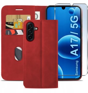 krainaGSM ETUI Z KLAPKĄ do Samsung A17 5G Zamykane Magnetyczne Skórzane + Szkło 9H 3