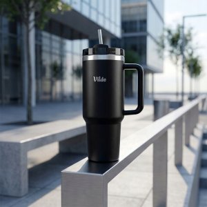 STALOWY KUBEK TERMICZNY TERMOS 1200ml Z RĄCZKĄ I SŁOMKĄ 259444 5