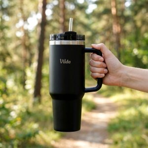 STALOWY KUBEK TERMICZNY TERMOS 1200ml Z RĄCZKĄ I SŁOMKĄ 259444 6