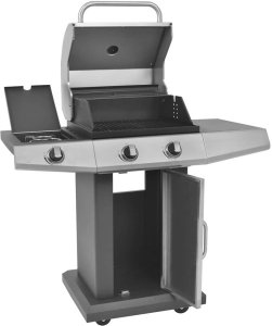 vidaXL Grill gazowy z palnikiem z kołem Srebrny Stal z metalowym wężem 2