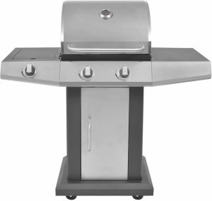 vidaXL Grill gazowy z palnikiem z kołem Srebrny Stal z metalowym wężem 3