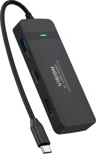 Stacja/replikator Vision USB-C-Dock - 1 x złącze HDMI 4k przy 60 Hz - 1 x RJ45 Gigabit Ethernet 1000 Mbps - 1 x USB 3.0 5 Gbps - 1 x USB-C z PD100w, który może być używany do ładowania laptopa - 1 x USB-C z 4k przy 60 Hz - 30 cm Kabel - kompatybilny z Win 2