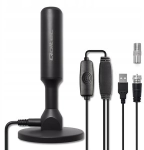 Qoltec Wewnętrzna Antena TV DVB-T2 ze wzmacniaczem sygnału i magnetyczną podstawą | 4K | 28dBi | 5m 2