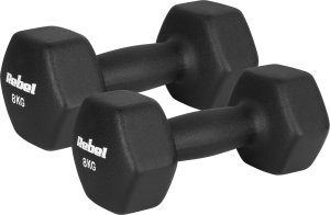 Hantelki żeliwne neoprenowe HEX 2x8kg, REBEL ACTIVE 120
