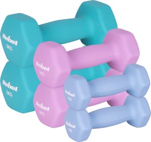 Hantelki żeliwne neoprenowe HEX zestaw 12kg (2x1kg+2x2kg+2x3kg), REBEL ACTIVE 25