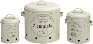 Komplet 3 pojemników do przechowywania Ziemniaki Cebula Czosnek kremowy 3
