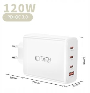 TECH-PROTECT NC120W-GAN 4-PORT NETWORK CHARGER PD 120W / QC3.0 WHITE 4