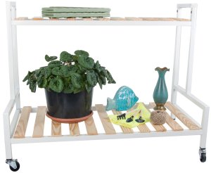 Kwietnik drewniany na kwiaty doniczkowe dwupoziomowy półka na kółkach taras 3