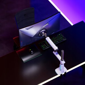 F7-XE Pearl White Podświetlenie RGB Gamingowy mocny uchwyt biurkowy do dużych monitorów 32-60 cali 12