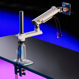 F7-XE Pearl White Podświetlenie RGB Gamingowy mocny uchwyt biurkowy do dużych monitorów 32-60 cali 13