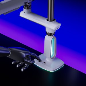 F7-XE Pearl White Podświetlenie RGB Gamingowy mocny uchwyt biurkowy do dużych monitorów 32-60 cali 15