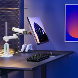 F7-XE Pearl White Podświetlenie RGB Gamingowy mocny uchwyt biurkowy do dużych monitorów 32-60 cali 3