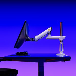 F7-XE Pearl White Podświetlenie RGB Gamingowy mocny uchwyt biurkowy do dużych monitorów 32-60 cali 8