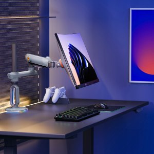 F7-XV Lake Blue Podświetlenie RGB Gamingowy mocny uchwyt biurkowy do dużych monitorów 32-60 cali 3