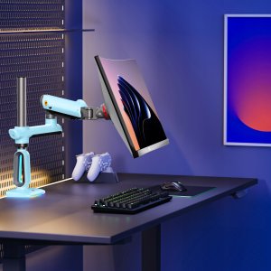 F7-XM Gulf Blue Podświetlenie RGB Gamingowy mocny uchwyt biurkowy do dużych monitorów 32-60 cali 3
