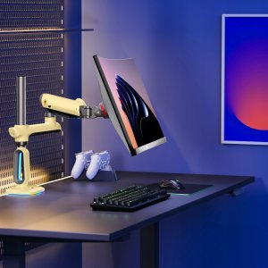 F7-XD Sunrise Yellow Podświetlenie RGB Gamingowy mocny uchwyt biurkowy do dużych monitorów 32-60 cali 3