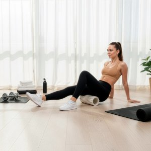 Wałek do masażu, średnio twardy, roller z wypustkami, jasny beż UNIWERSALNY 3