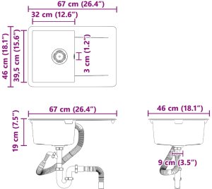 vidaXL Zlew Szary 670 x 460 mm 80% Kwarc i 20% Żywica 9