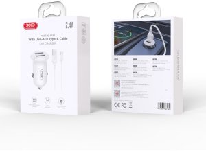 Ładowarka XO CC67 Ładowarka samochodowa 2xUSB 12W + kabel typu C CC67TYPEC (6975837583160) 2