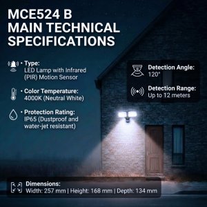 Kinkiet Maclean Ścienna lampa LED Maclean, z czujnikiem PIR, 20W, 1500lm, IP65, neutral white 4000K, czarna, MCE524 B 11
