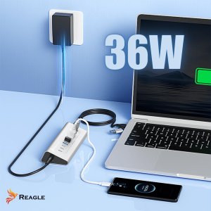 HUB USB AKTYWNY Z ZASILACZEM 36W 10 PORTÓW USB 3.2 ROZDZIELACZ ROZGAŁĘŹNIK REAGLE 6