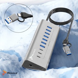 HUB USB AKTYWNY Z ZASILACZEM 36W 10 PORTÓW USB 3.2 ROZDZIELACZ ROZGAŁĘŹNIK REAGLE 7