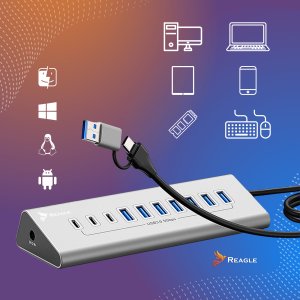 HUB USB AKTYWNY Z ZASILACZEM 36W 10 PORTÓW USB 3.2 ROZDZIELACZ ROZGAŁĘŹNIK REAGLE 10