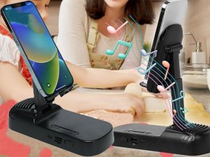 Głośnik stojak pod telefon uchwyt teleskopowy bluetooth powerbank podstawka 5