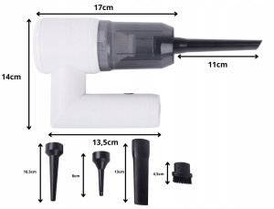 Odkurzacz bezprzewodowy samochodowy 2w1 ręczny dmuchawa końcówki usb filtr 6
