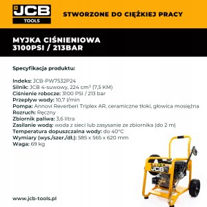 JCB Myjka Wysokociśnieniowa Spalinowa Do Auta 213 bar 10,7 l/min Zestaw Dysze Wąż Garaż Profesjonalna 18