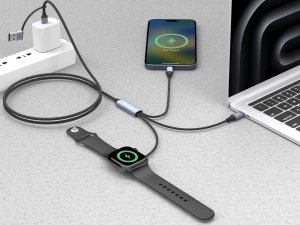 Kabel USB Sandberg 3in1 Travel Charge Cable 100 W 1.2 m USB A/USB C 2 x USB-C/MagSafe Czarny 2