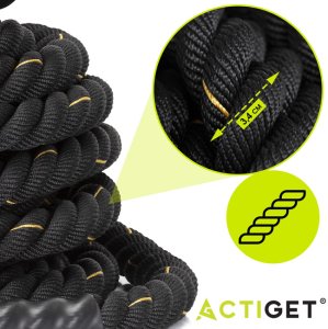 Lina treningowa do crossfit 9 m Battle Rope Power do ćwiczeń siłowych czarna UNIWERSALNY 20