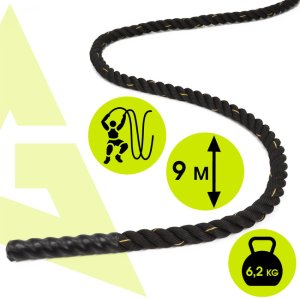 Lina treningowa do crossfit 9 m Battle Rope Power do ćwiczeń siłowych czarna UNIWERSALNY 8